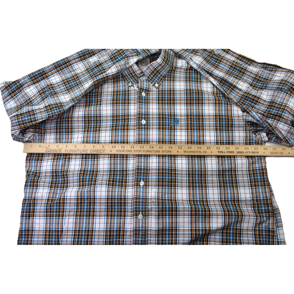 Cinch Mens XXL Plaid Button Down Shirt Long Sleeve Blue Orange Cotton Western - Picture 6 of 8